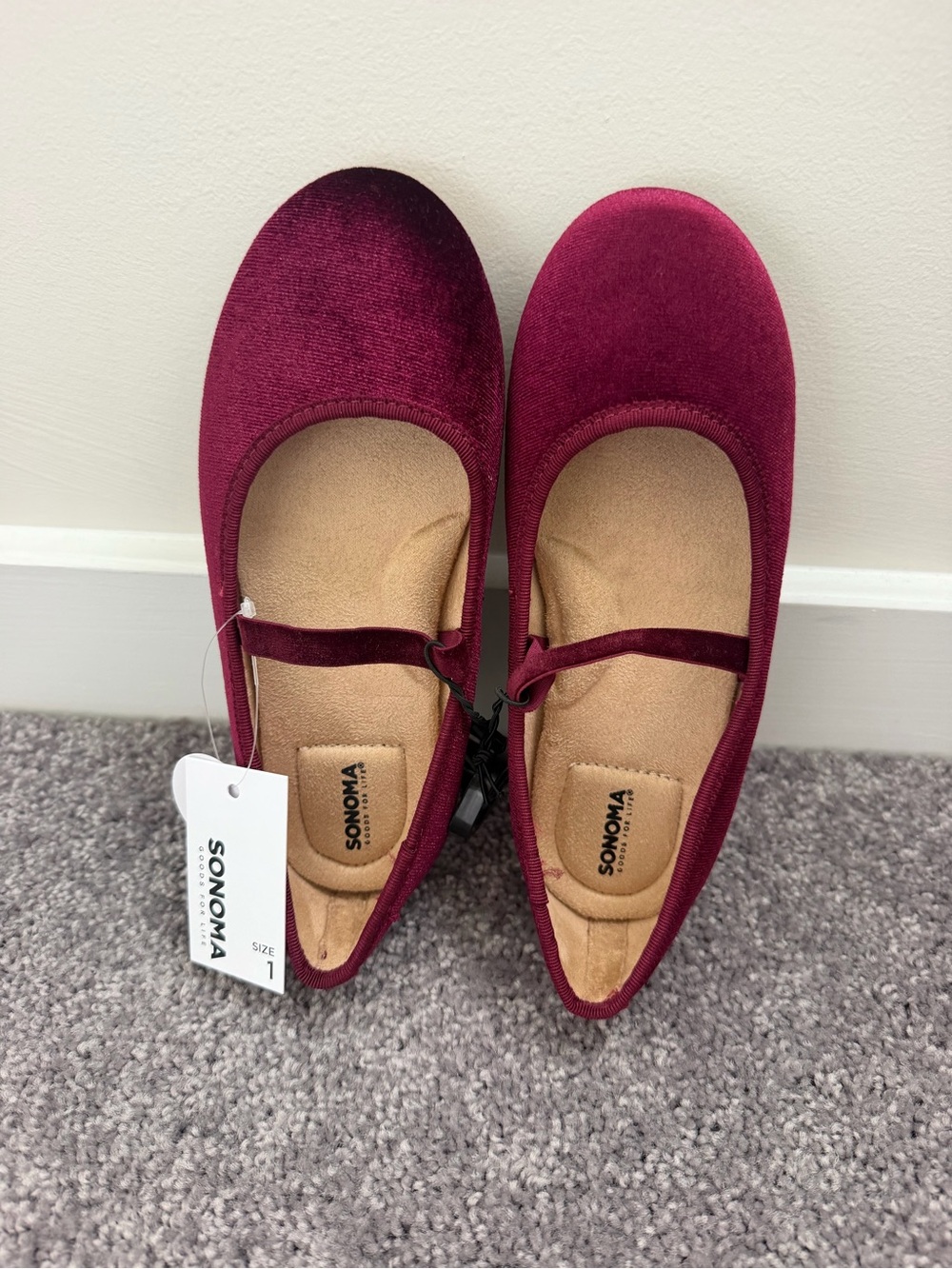SONOMA Burgundy Velvet Mary Jane Flats with Strap